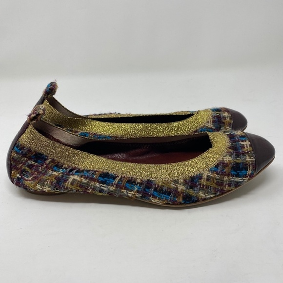 CHANEL Women's Purple and multicolor tweed stretch cap-toe flats Sz 39.5 Preppy - Picture 5 of 12